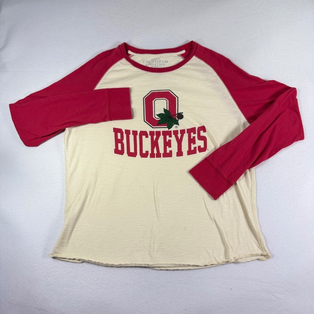 Colosseum Athletics Ohio State Buckeyes Raglan Shirt XL Cream Red Long Sleeve